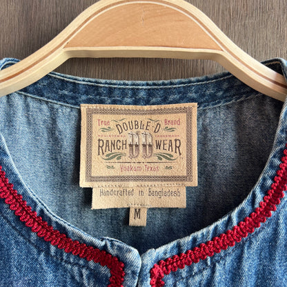 Double D Ranch Wear Denim Vest with Stitched Designs