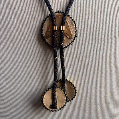Seed Bead Medallion Bolo on Navy Tie