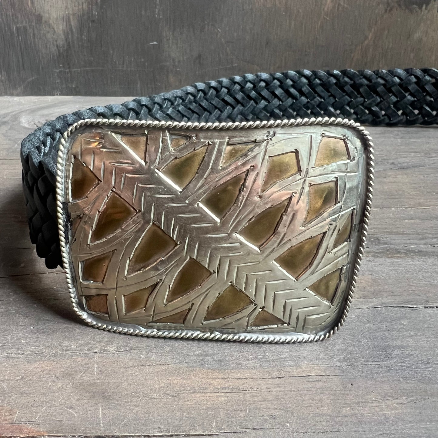 Braided Leather Belt with Silver Buckle