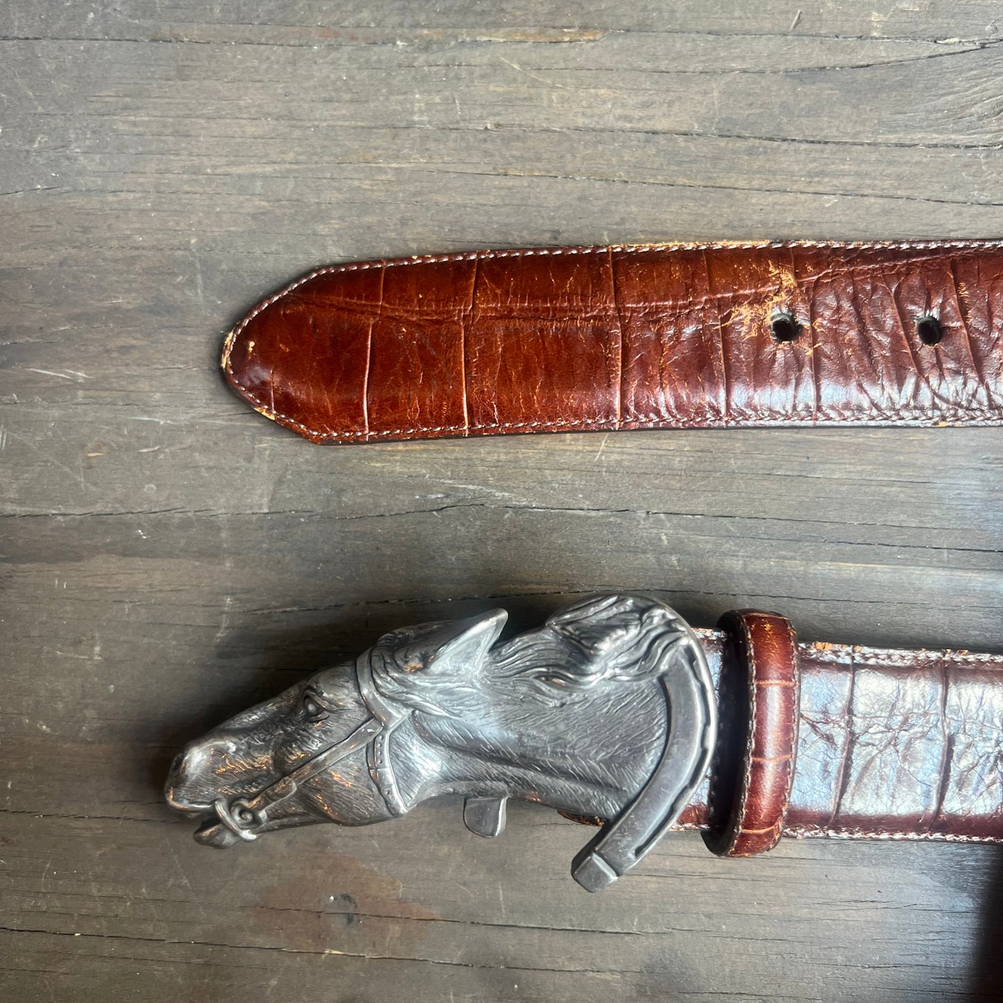 Brighton Embossed Leather Belt with Horse Head Buckle