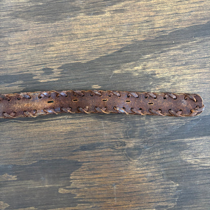 Reversible Brown Leather Belt with Wood Buckle