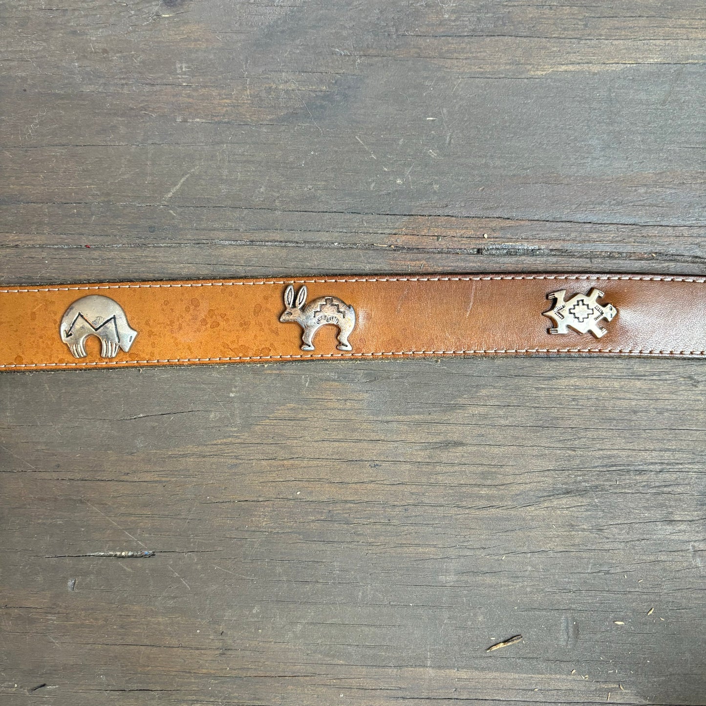 Brown Leather Belt with Silver Animal Details