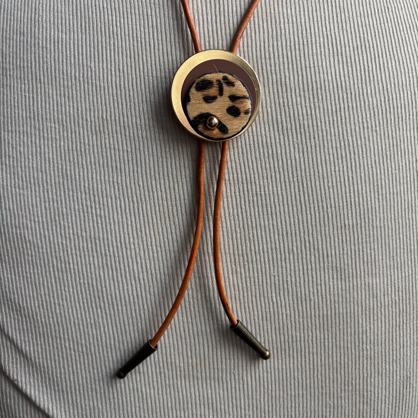 Cheetah Print Bolo on Tan Leather Tie