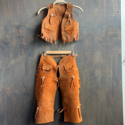 Kids Burnt Orange Leather Chaps and Vest Set