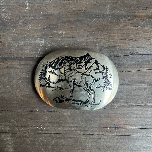 Silver Bighorn Sheep Belt Buckle