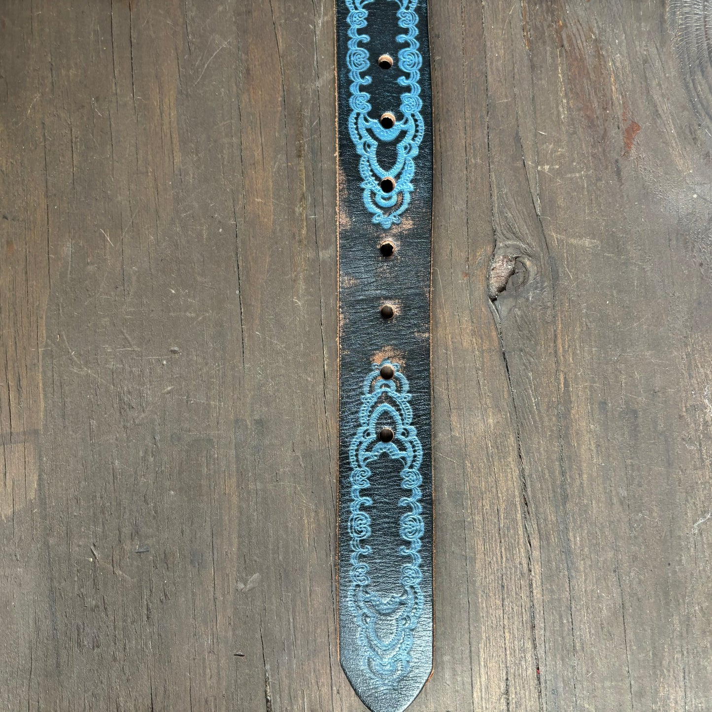 Leather Island Blue Embossed Belt