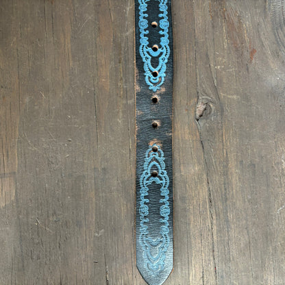 Leather Island Blue Embossed Belt