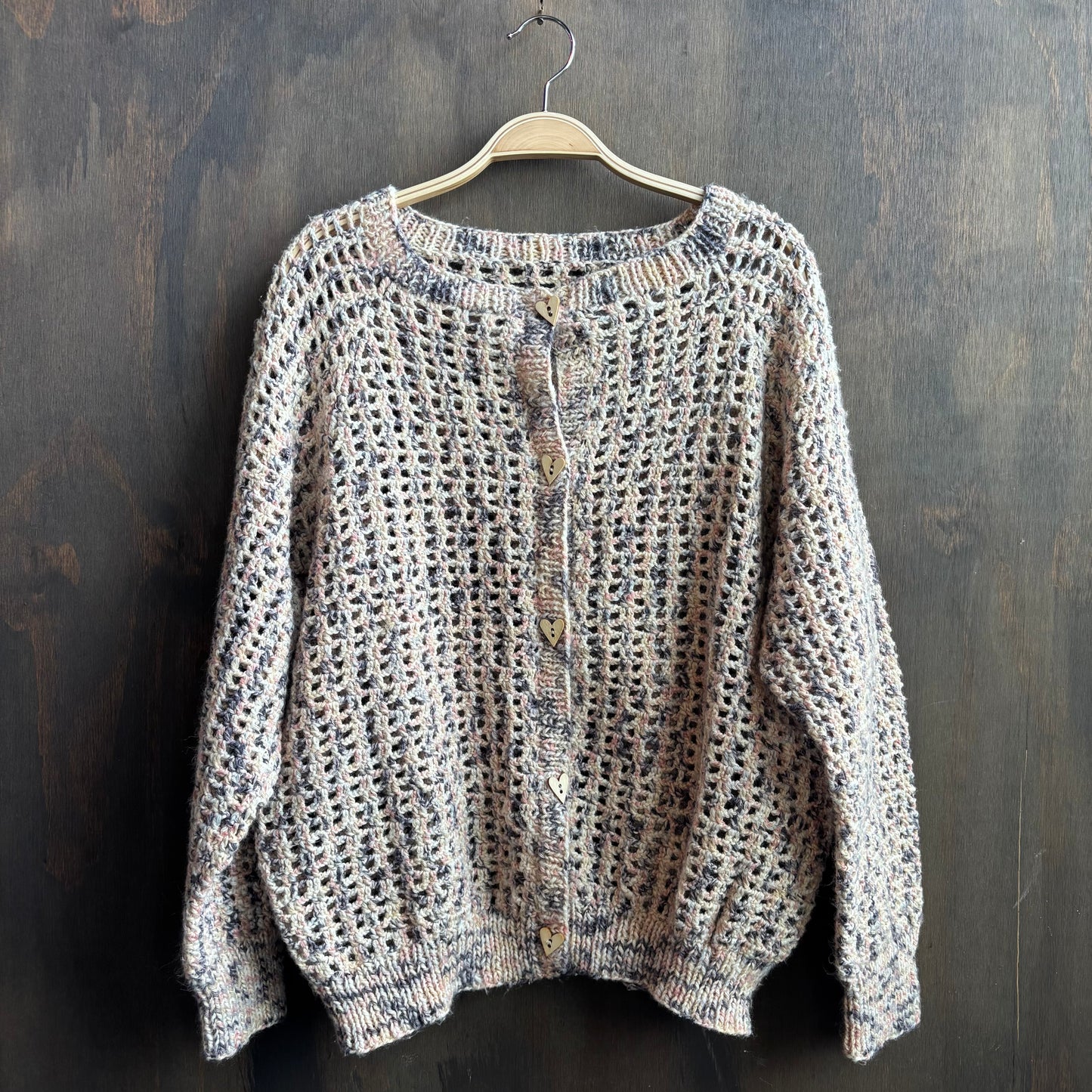 Handmade Multi-Color Cardigan with Heart Buttons