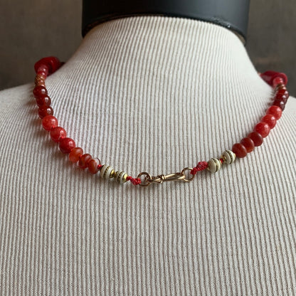 Ostrich Moon Red beaded necklace with red coral