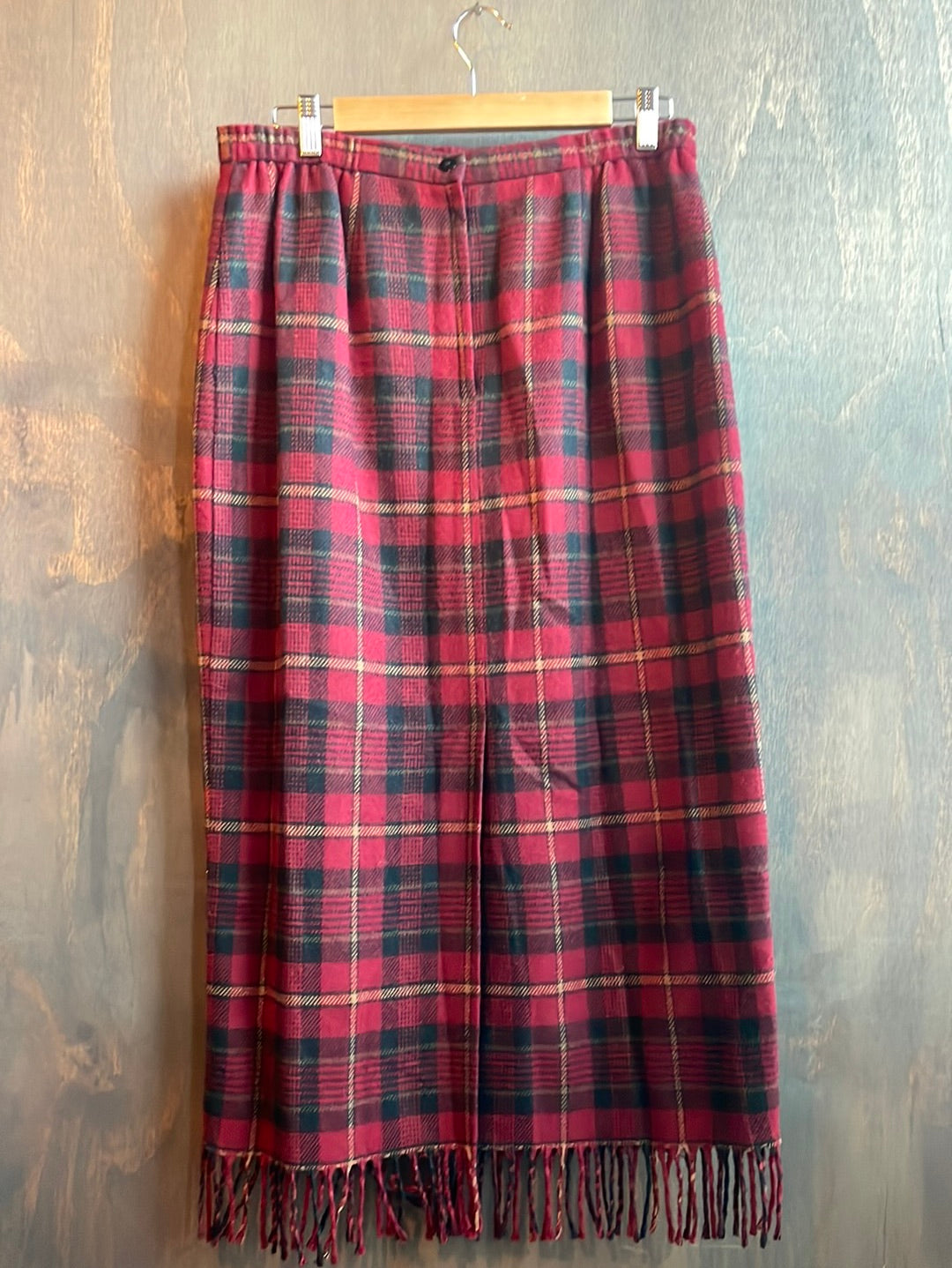 Vintage Red Plaid Wool Blend Skirt