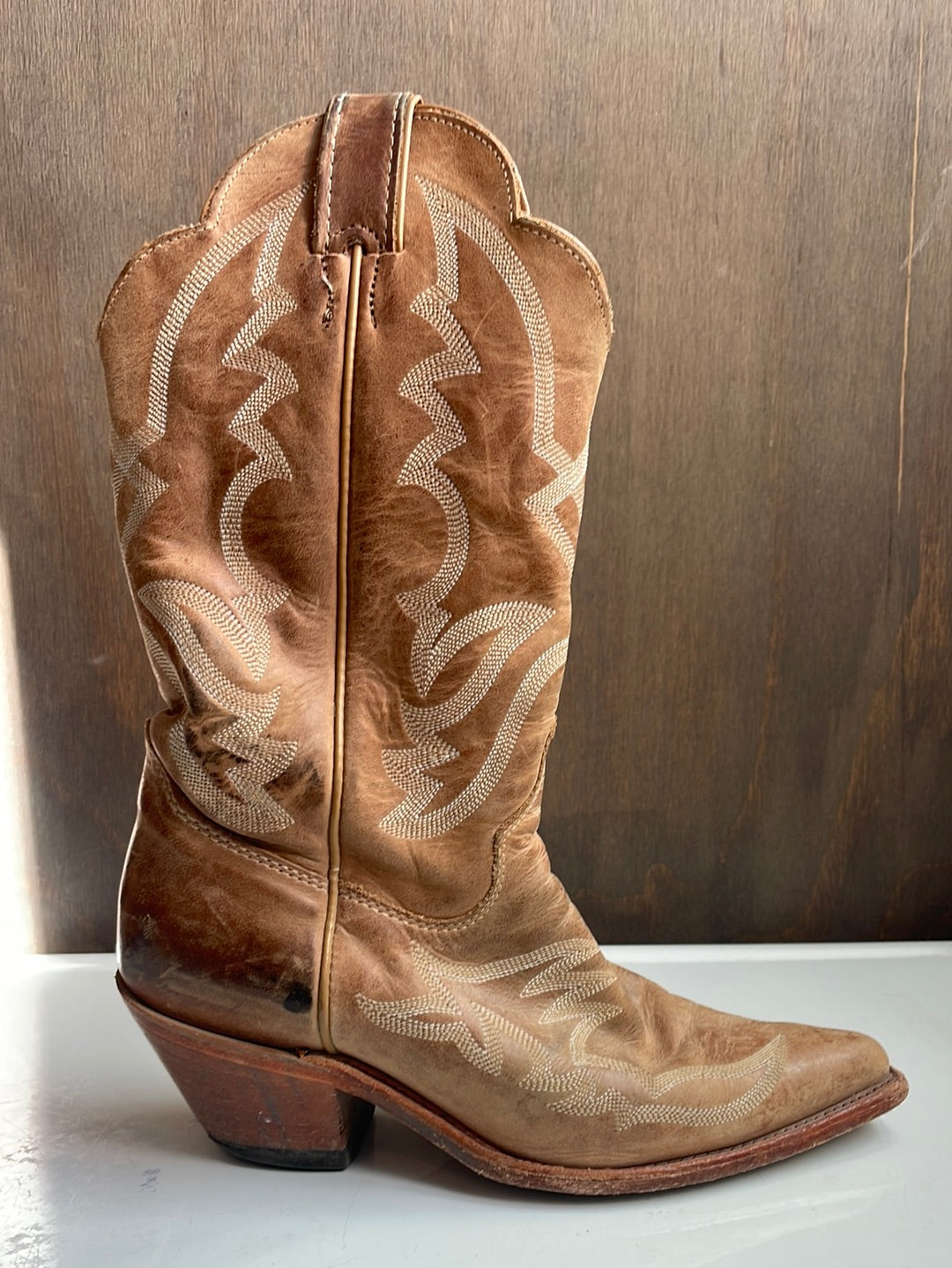 Justin’s Tan Tall Boots with Embroidery