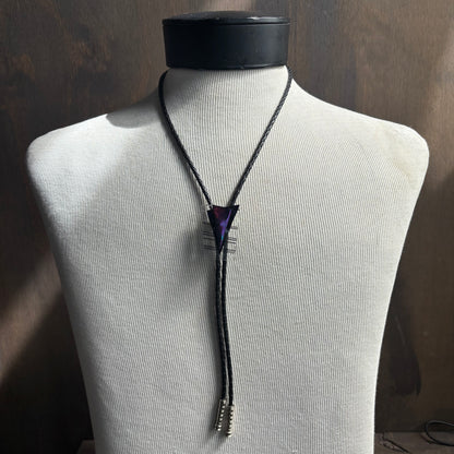 Retro Glass Bolo on Black Leather Tie