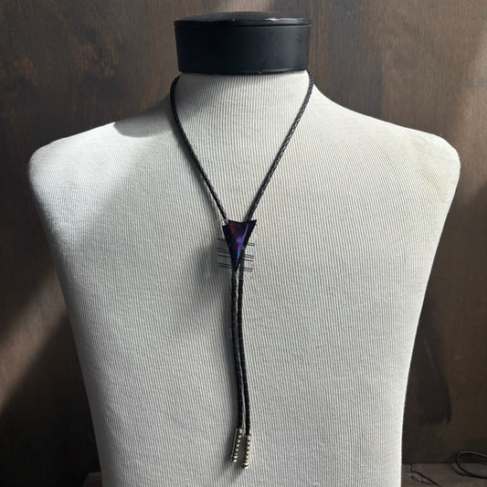 Retro Glass Bolo on Black Leather Tie