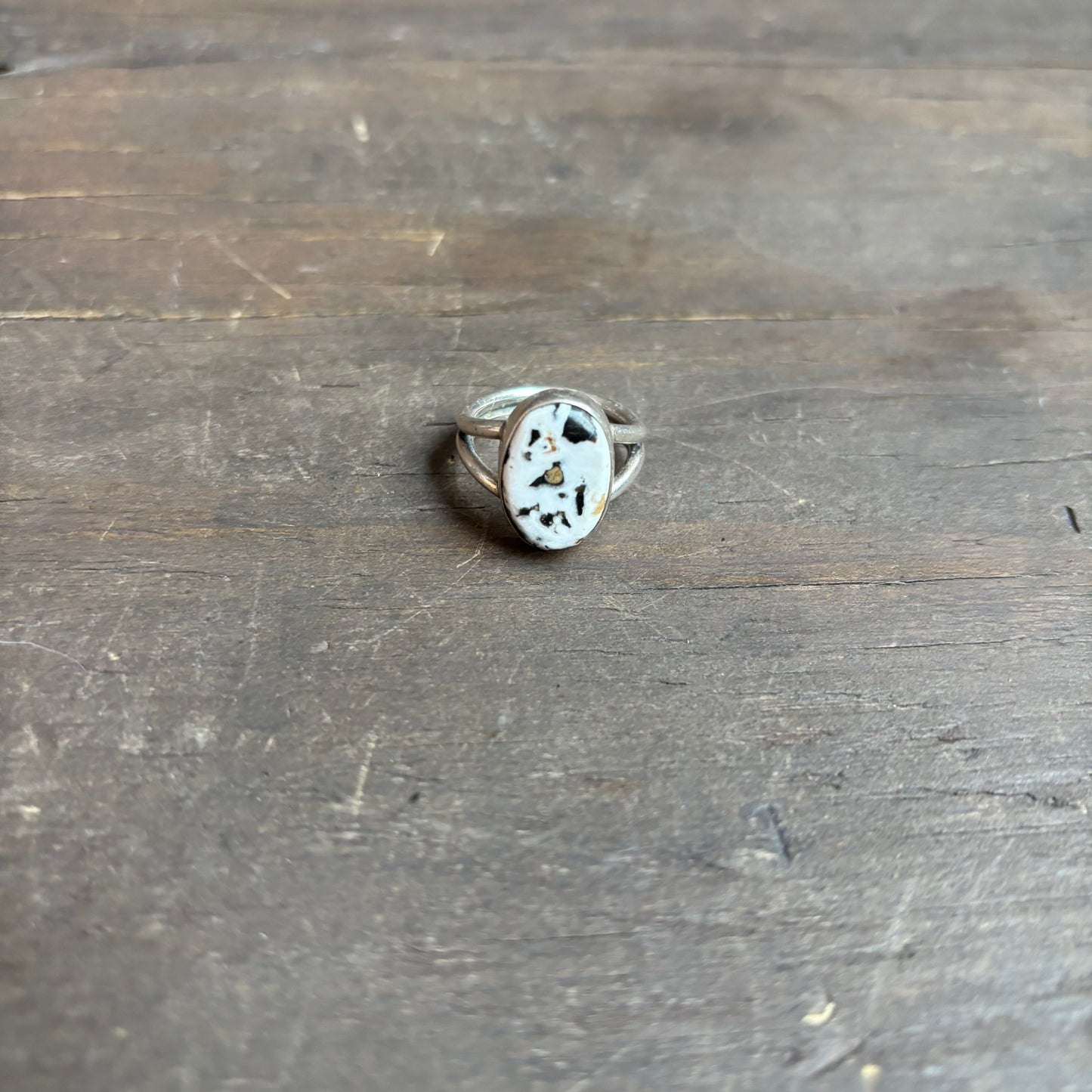 Silver Ring with Speckled Stone