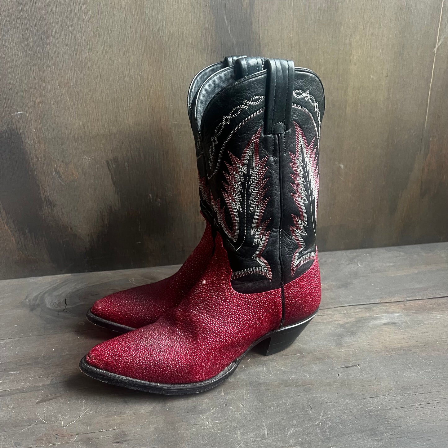Tony Lama Red and Black Stingray Boots