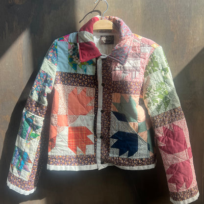 Vintage Colorful Quilt Cropped Jacket