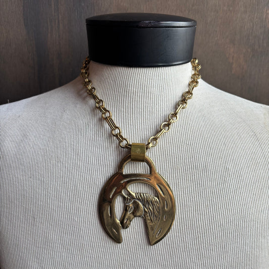 Mac Warman Small Horse in Horseshoe Medallion Necklace