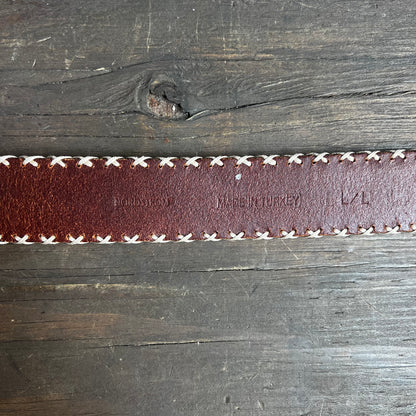 Leather Belt with White Stitched Border