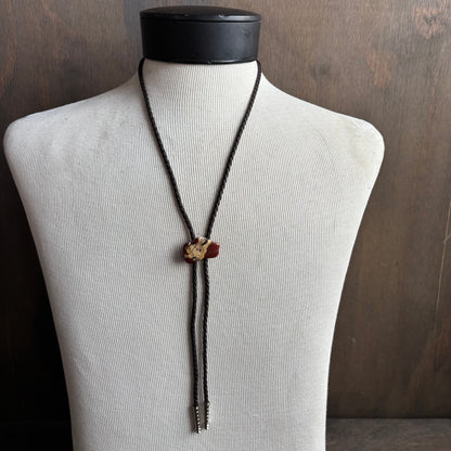Polished Raw Edge Stone Bolo on Brown Tie