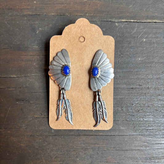 Vintage Silver Earrings with Feathers