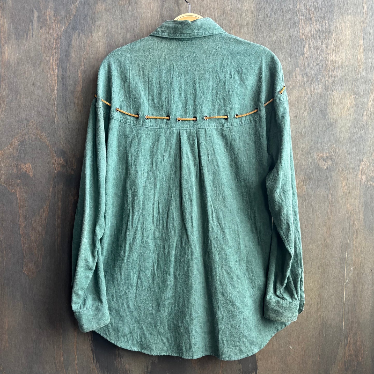 Green Button Up with Suede Cord