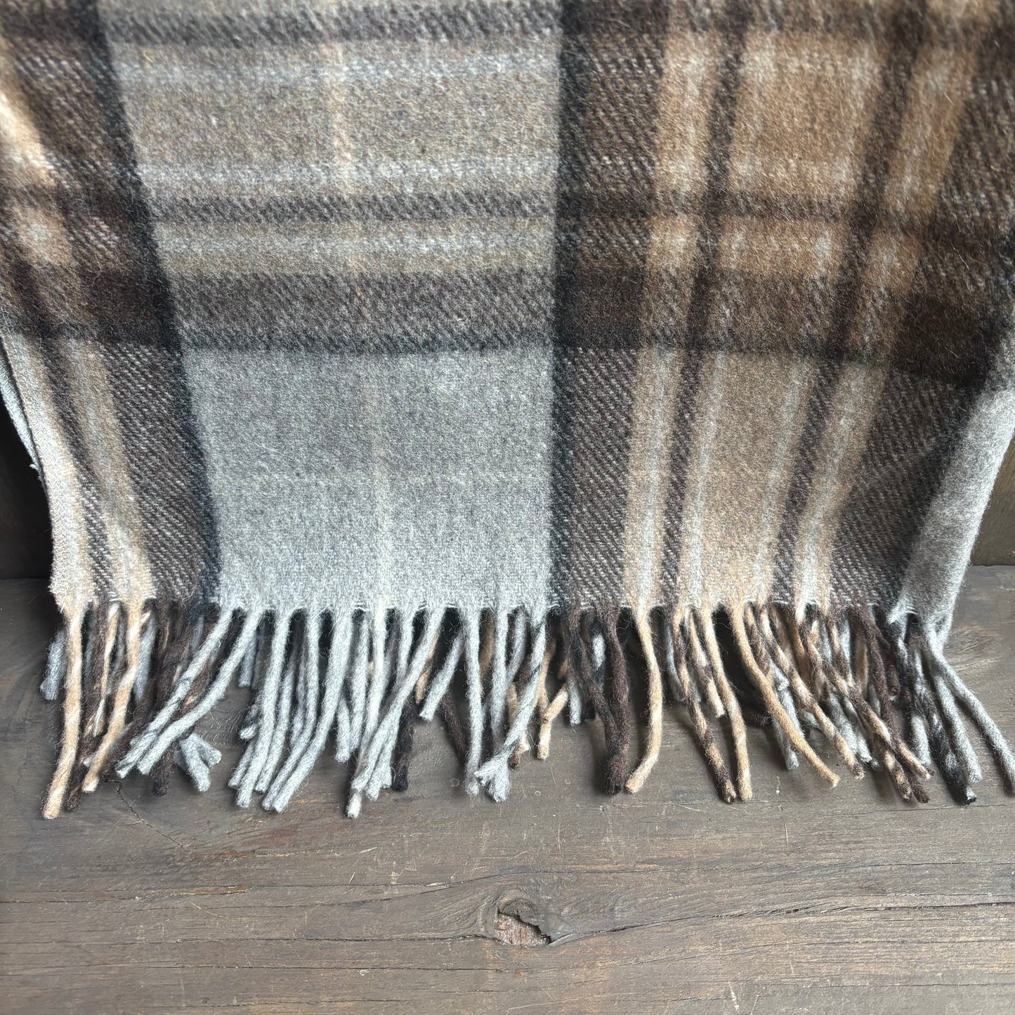 Grey Recycled Wool Tartan Blanket