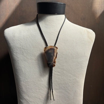 Oversized Stone Bolo on Black Leather Tie
