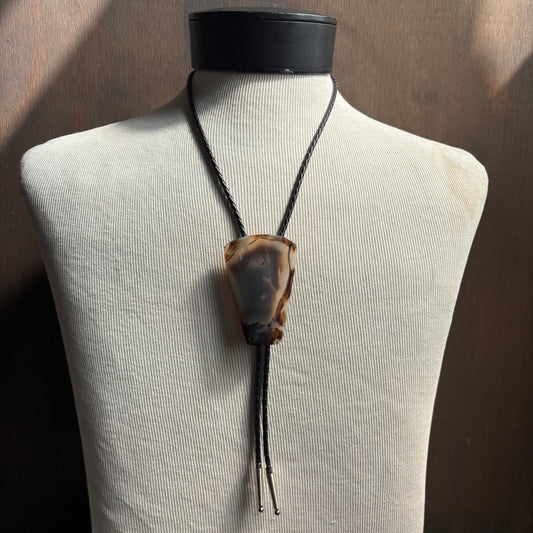 Oversized Stone Bolo on Black Leather Tie