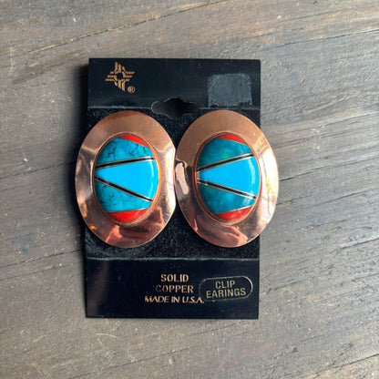Copper Oval Clip Earrings