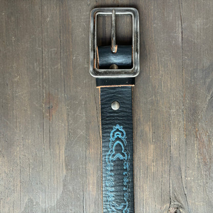 Leather Island Blue Embossed Belt