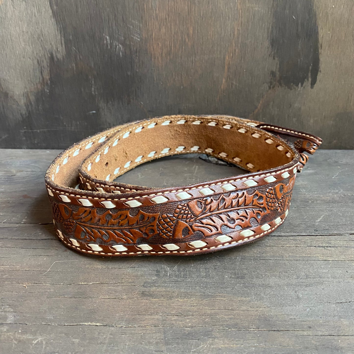 White Trimmed Tooled leather belt