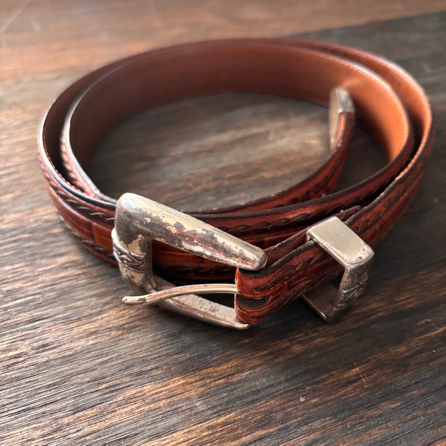 Brown Leather Belt with Metal Tip