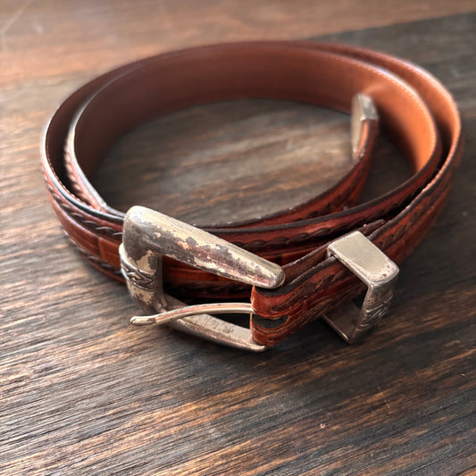 Brown Leather Belt with Metal Tip