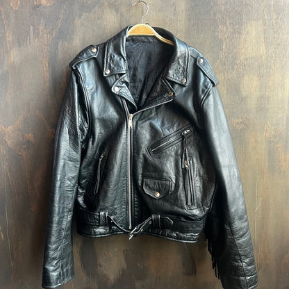 Black Leather Jacket with Silver Buttons and Buckle