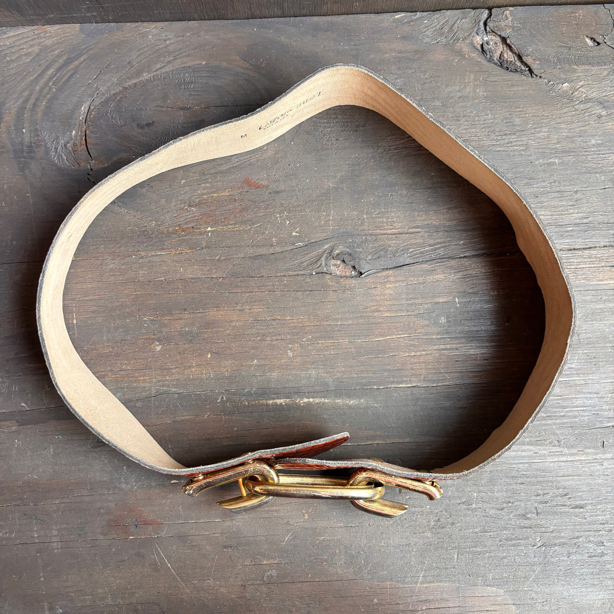Wide Tan Leather Belt with Hook Buckle