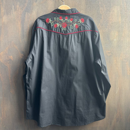 Black Embroidered Button Up