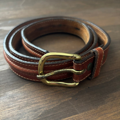 Brown Leather Belt with Brass Buckle