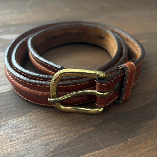 Brown Leather Belt with Brass Buckle