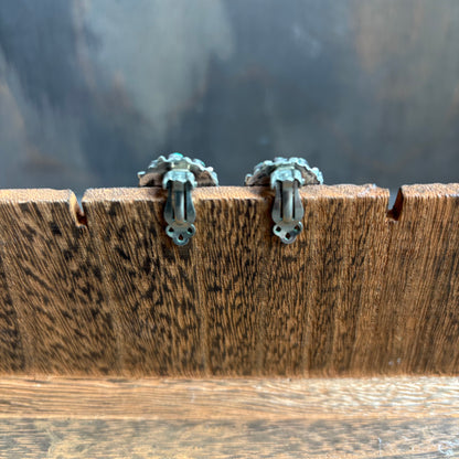 Silver Malacite Flower Clip Earrings