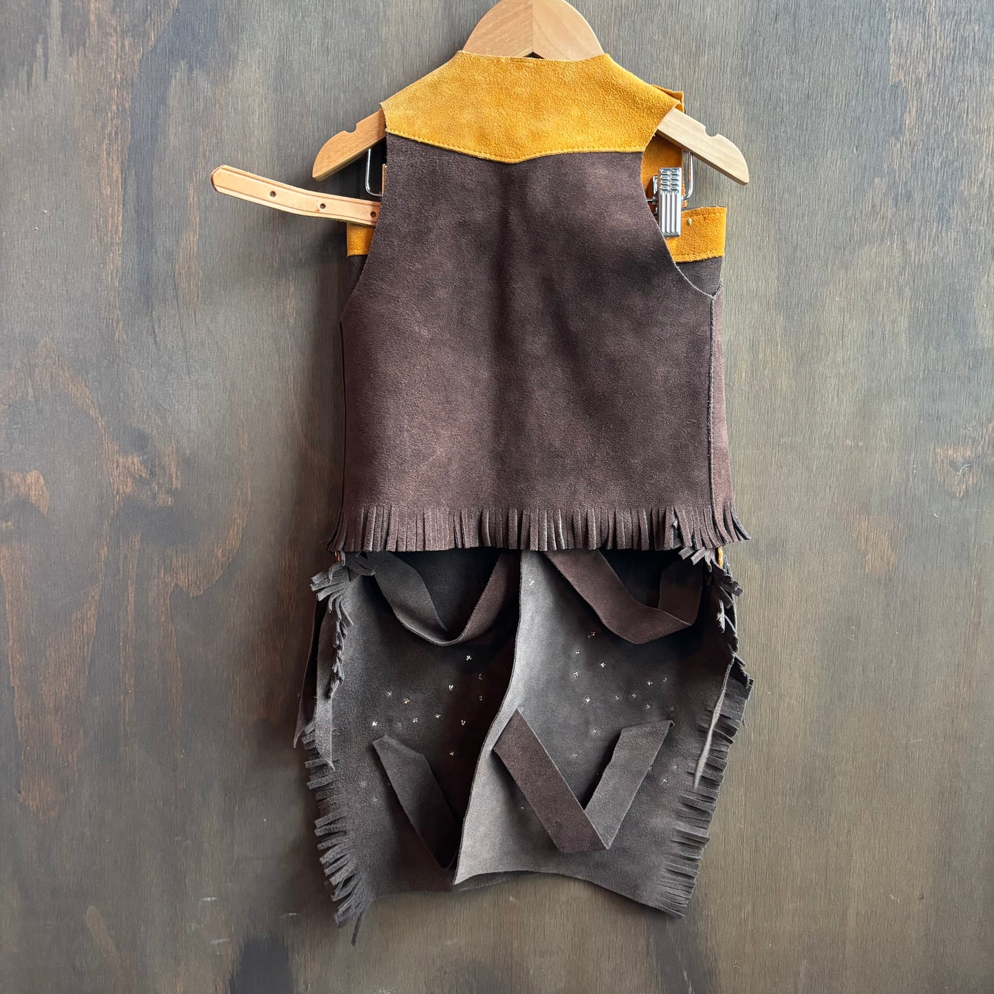 Brown and Yellow Kids Chaps and Vest Set