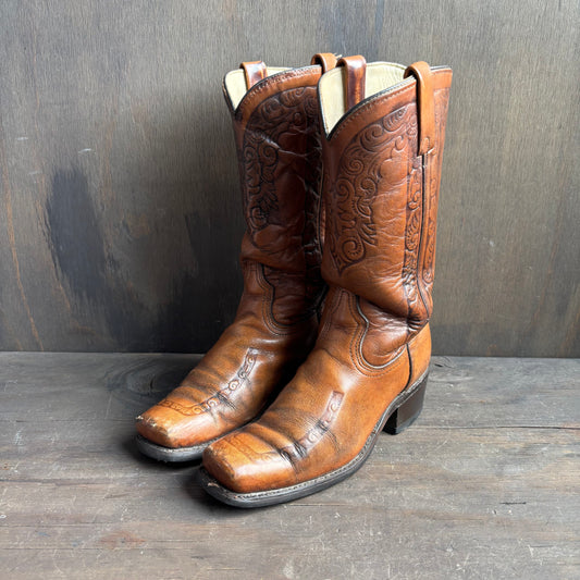 Acme Tan Tooled Leather Boots