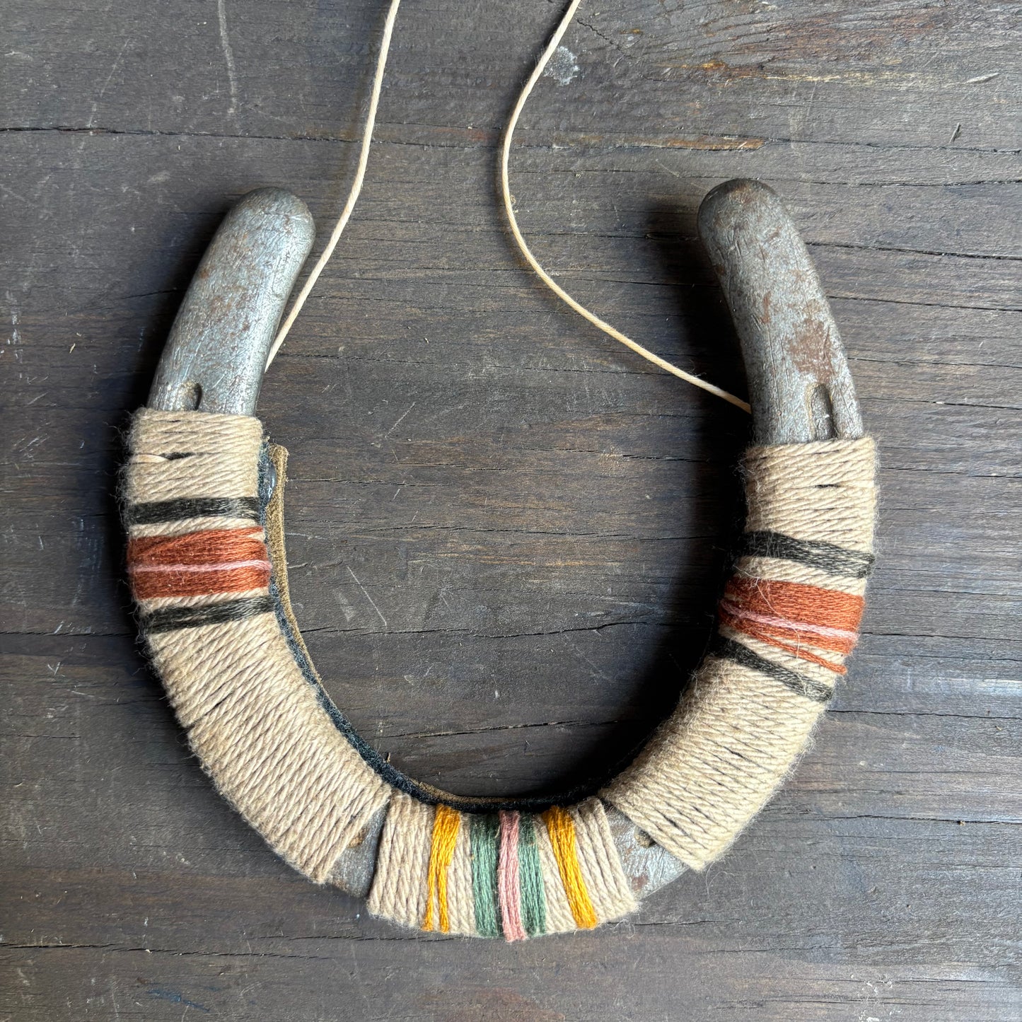 Beige Thread Wrapped Hanging Horseshoe