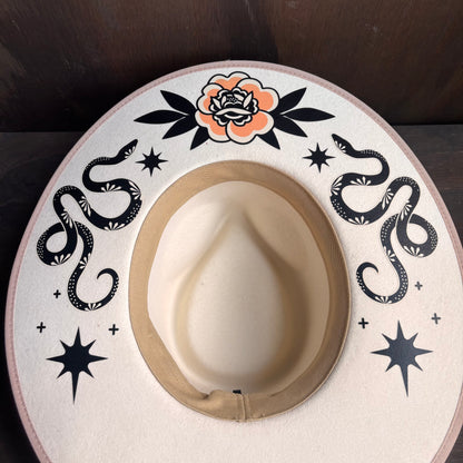 Cream Painted Brim Hat