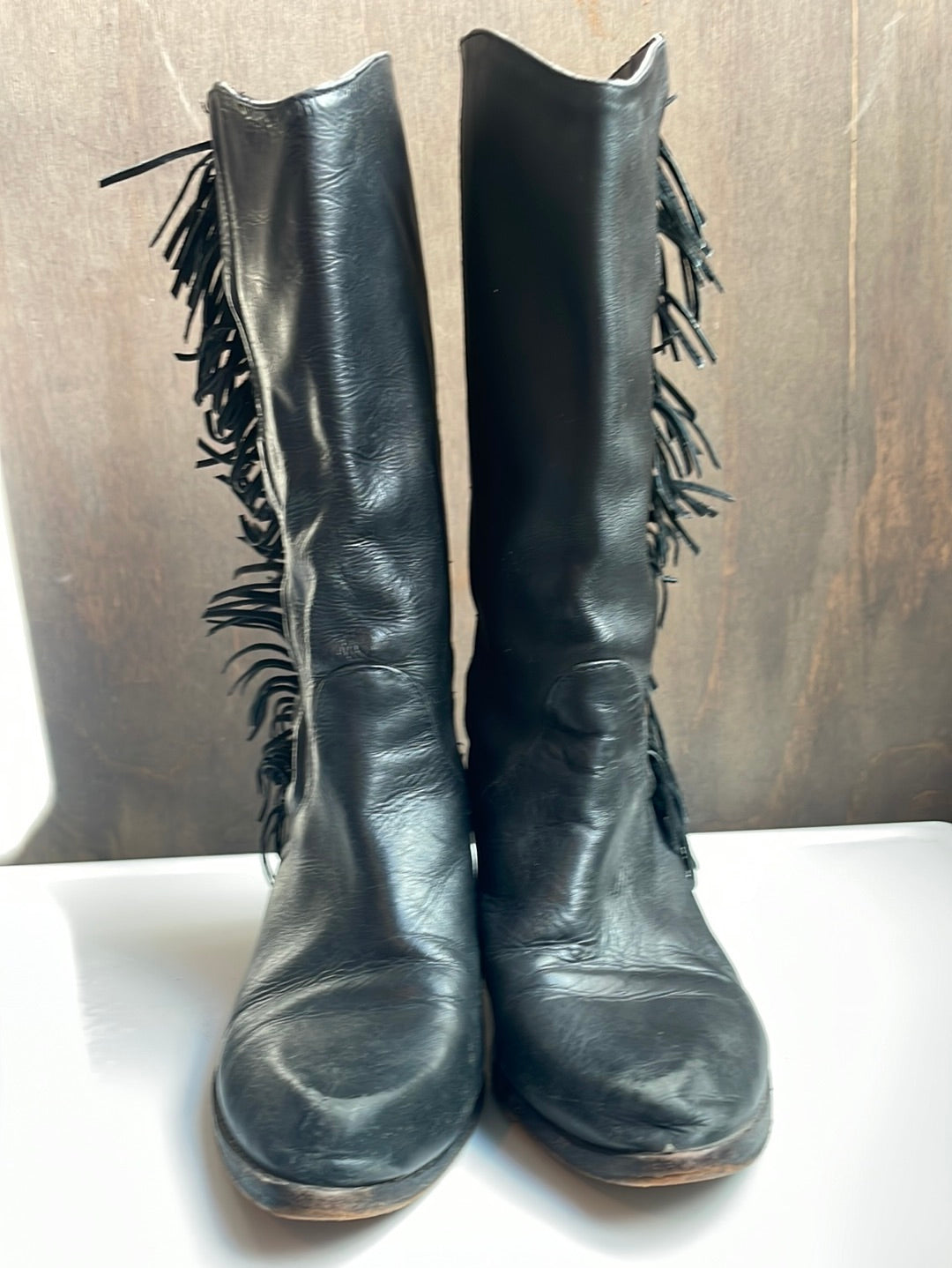 Black Leather Boots with Fringe