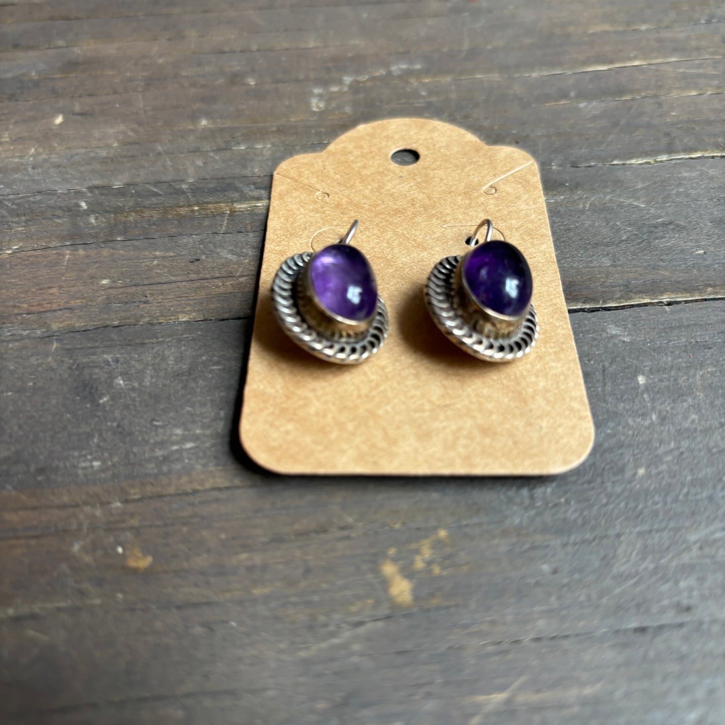 Silver Purple Stone Drop Earrings