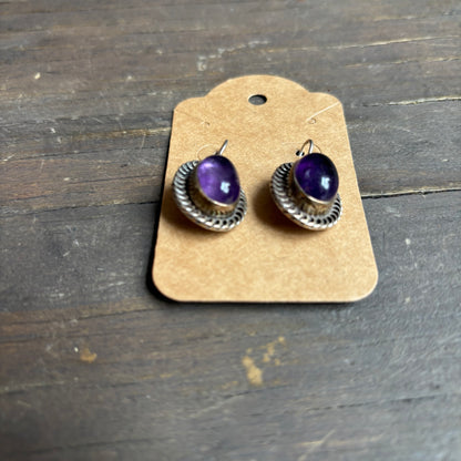 Silver Purple Stone Drop Earrings