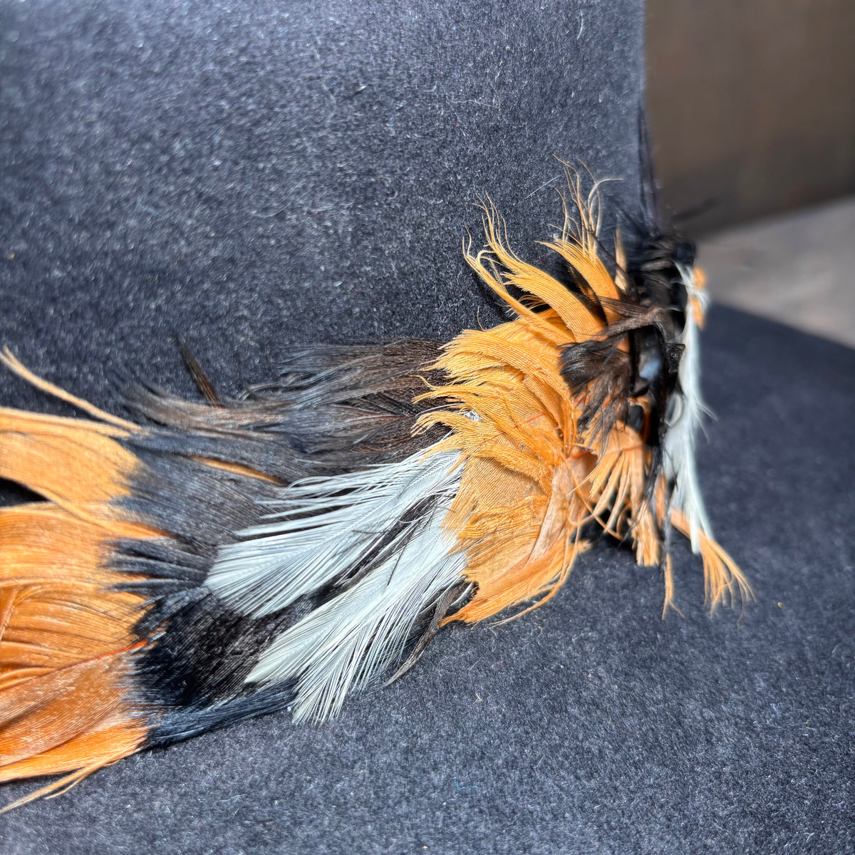 Vintage Black Fur Felt Hat with Feather Band