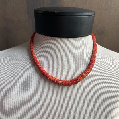 Red Sponge Coral Disc Bead Necklace