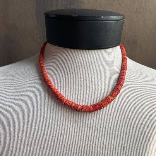 Red Sponge Coral Disc Bead Necklace