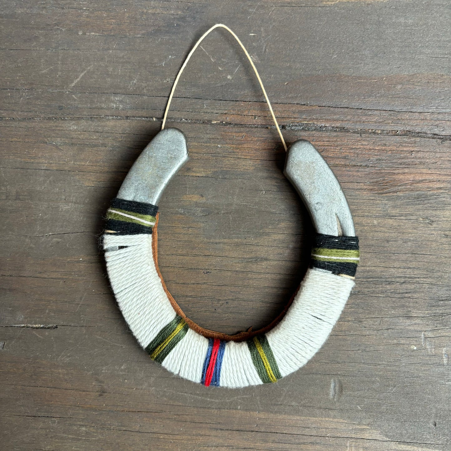 White Thread Wrapped Hanging Horseshoe